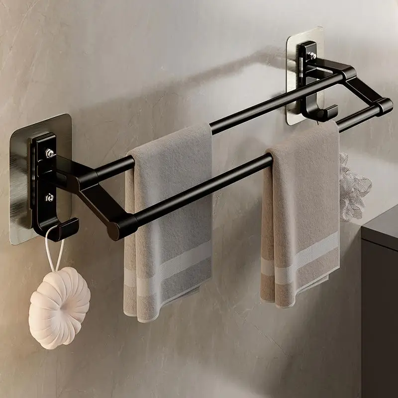 Wall Mounted Bathroom Towel Shower Rack, 1 Count Punch Free Towel Holder, Multi-application Bathroom Storage Rack, Home Organizer, Bathroom Supplies,