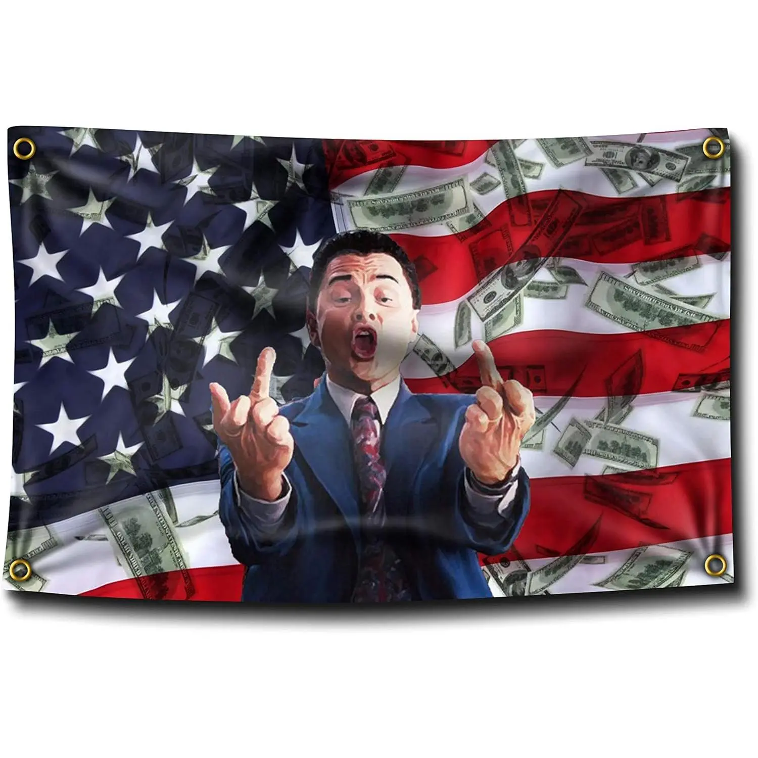 60in x 40in Wolf of Wall Street Middle Finger Funny Tapestry - Home Decor Supplies, Indoor Decoration for College Dorm, Hanging Wall Art Gift Accessory, Indoors