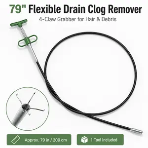 79" Flexible Drain Auger Clog Remover, 4-Claw Grabber Pickup Tool for Hair, Debris in Sink, Shower, Kitchen Plumbing fathersdaygift