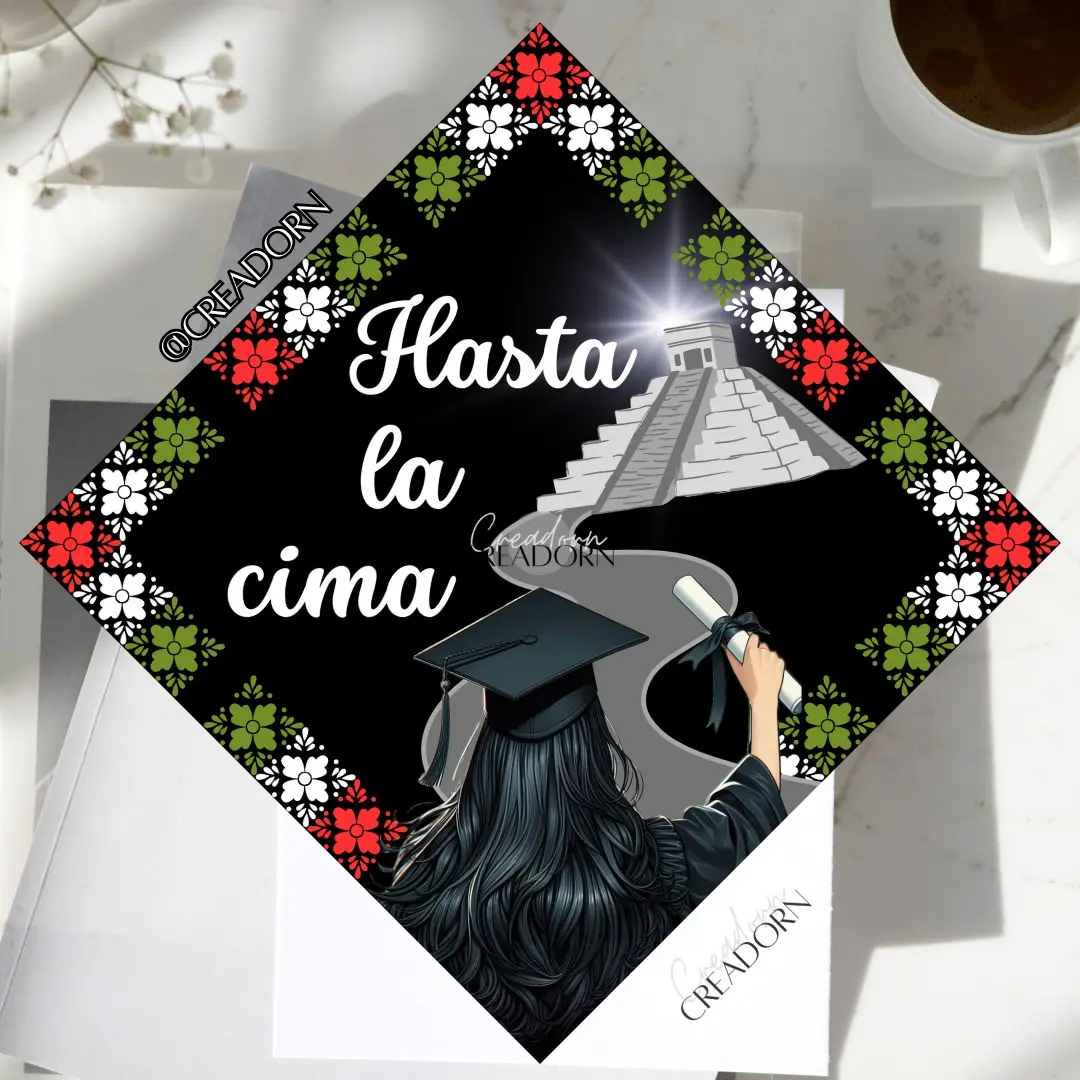 Spanish Quote Mexican American Graduation Print Cap Topper, Flag Mexico Printed Grad Hat Decoration