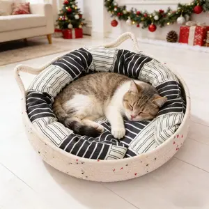 3-in-1 Cat Bed with Pillow; Durable Scratch and Chew-Resistant Removable Cat Bed with Cartoon Pattern and Ears; Small Cat Bed for Medium and Large Cats; Four Seasons Warm Cat Bed
