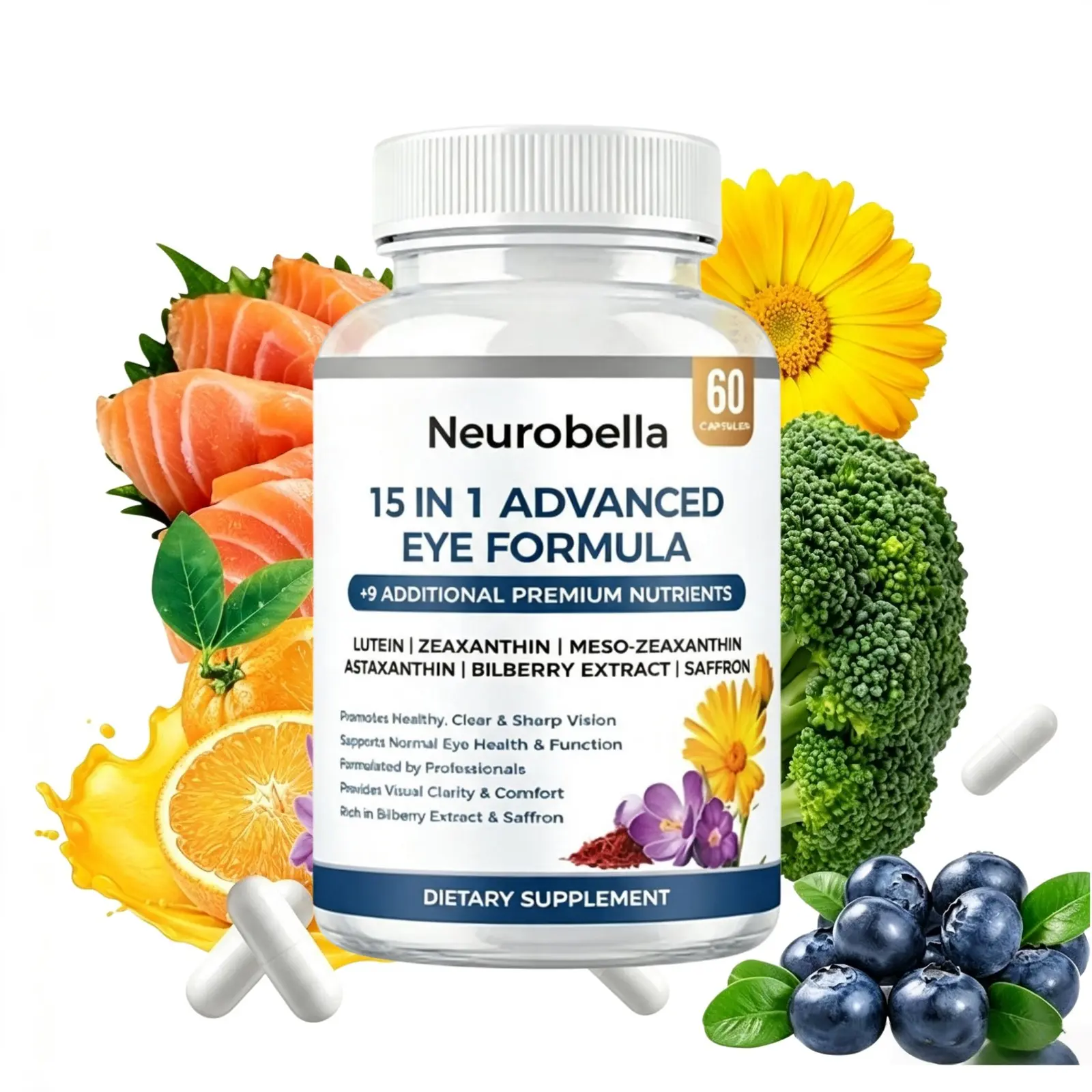 Neurobella 15 in 1 Advanced Eye Formula, Vision Support Supplement, Eye Health and Daily Nutritional Support, 60 Capsules