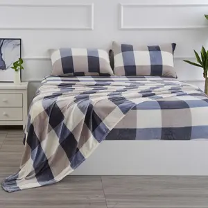 Soft Fleece Twin Size Sheets Set 3 Piece - Soft Velvet Fleece Bed Sheet Set |   Cozy Warm, Anti-Static, Non Pilling Fuzzy Velvet - - Blue/White