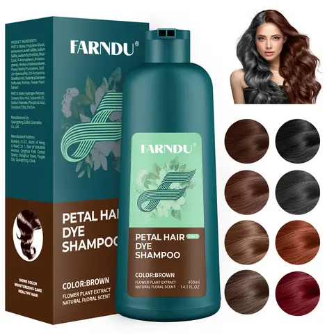 FARNDU New Upgrade - 4 In 1 Petal Hair Dye Shampoo, 10 Mins Hair Dye, Covering Grey Hair, Various Color Available, 400 mL (14.1 FL.OZ)