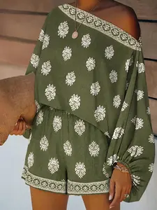 Spring & Summer Boho Romper for Women, Off Shoulder Fitted Romper for Beach Travel & Daily Wear