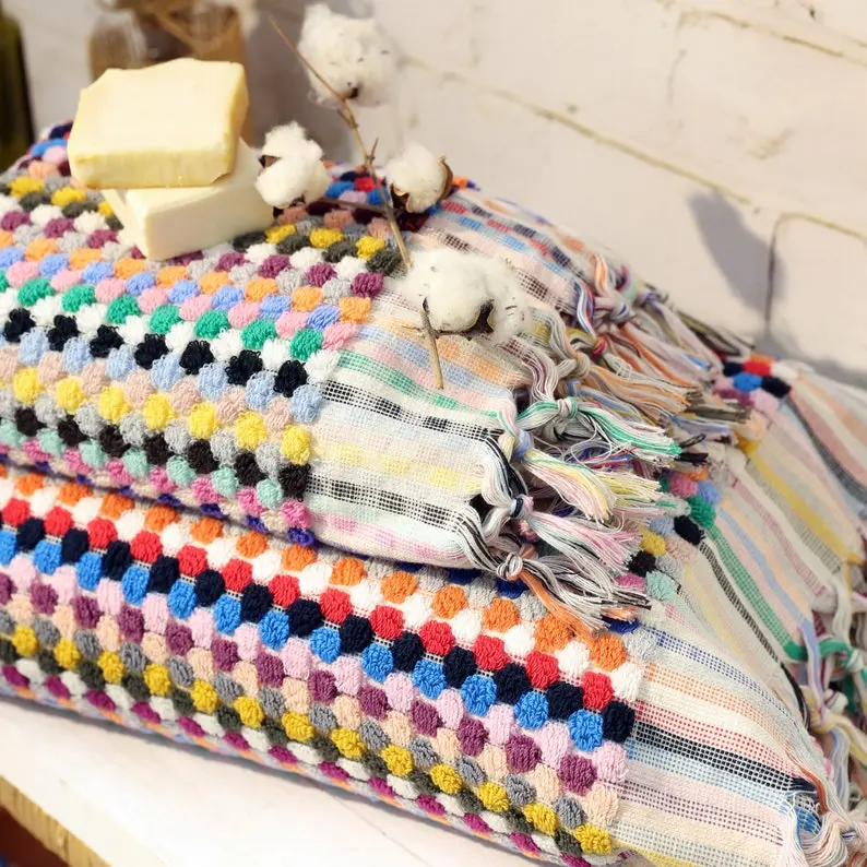 Unique Bubble BathTowel, Organic Cotton Hand Woven BeachTowel,Turkish Peshtemal, Bridesmaid Towel
