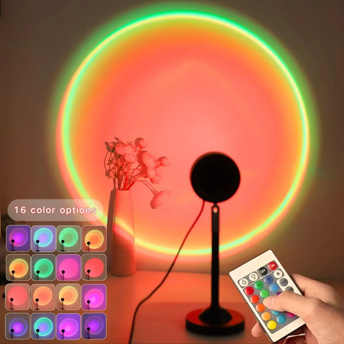 Sunset Projection LED Night Light, 180° Rotatable, USB Powered RGB 16 Colors, Remote Control, Home Decor, Bedroom Ambiance, Party Photography, Modern Mood Lighting, Led Atmosphere Lights, Led Atmosphere Lamp
