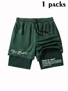 Youth Boy Printed Shorts, Cross Print Drawstring Waist, Dual Layer Mesh, Loose-Fit, Spring/summer, Ideal for Husband/BF, School Return Essential, Casual Fit Shorts, Casual Fashionable Shorts