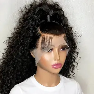 360 Lace Front Wigs Human Hair Hidden Strap Deep Wave Lace Frontal Wig Pre Plucked Drawstring Wig Human Hair 180 Density HD Full Lace Front 360 Glueless Wigs for Women