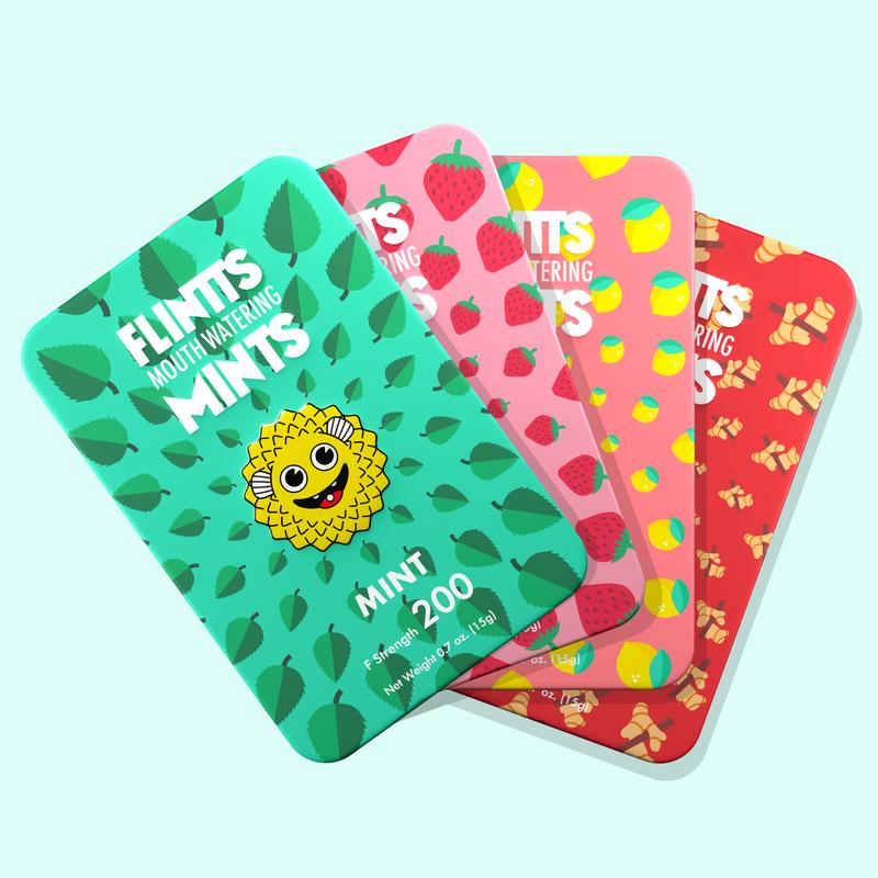 Flintts Mouth Watering Mints Wild Variety 4 Pack- Mint, Strawberry Magic, Lemon, Cinnamon Ginger - Natural Flavors, Sugar-Free & Vegan, Dry Mouth Mints