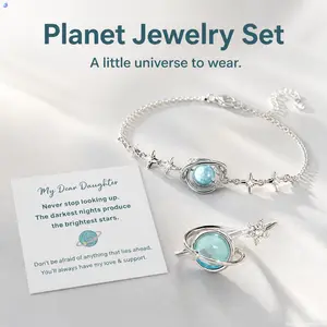 A beautiful planet bracelet and ring set with a delicate celestial design. Easy to wear, easy to match, and perfect as a meaningful gift for her.