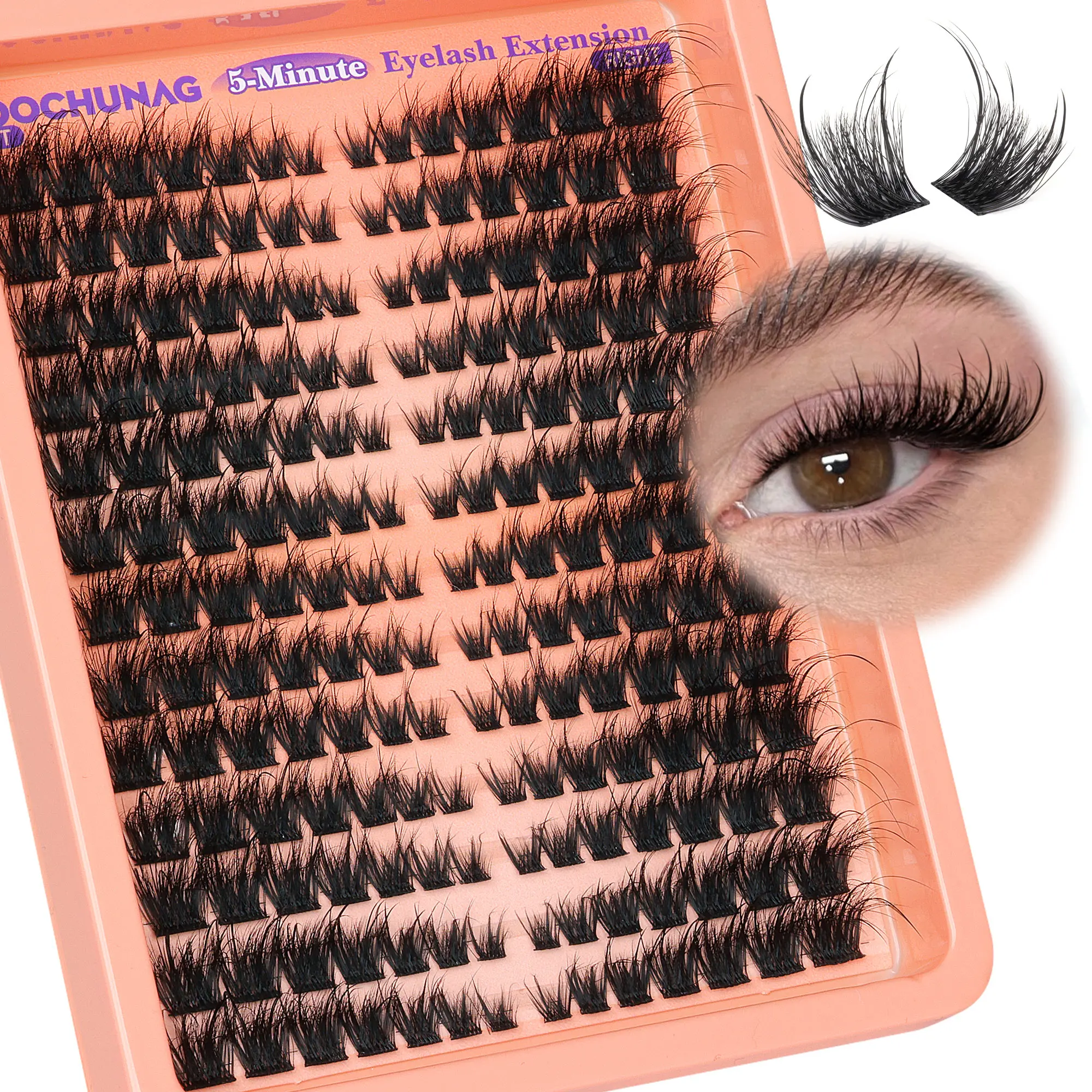 TOOCHUNAG Pre-matched Lert and Right Cat Eye Lashes 182 pcs Eyelashes Extensions