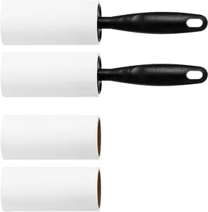 Lint Rollers for Pet Hair Extra Sticky Lint Roller for Clothes Lint Removal 4 Sticky Rolls with 2 Handles (Black/Black Handles & 4 Refills)
