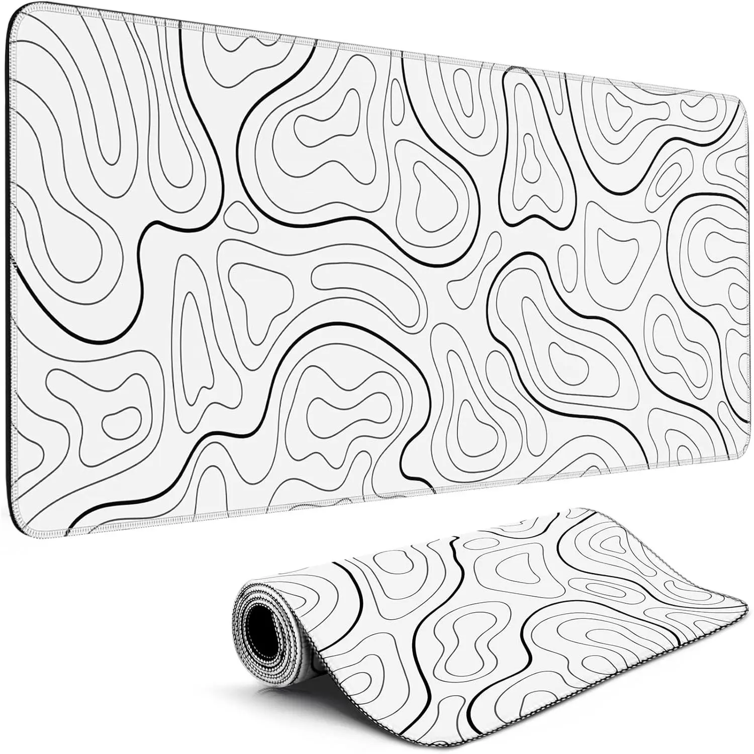 Gaming Pad Big Mousepad with Non-Slip Rubber Base, 31.5 x 11.8 in XL, White Topographic, Long Keyboard Pad for  Office and Gaming