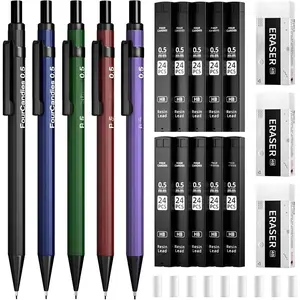 Metal Mechanical Pencils 0.5, with #2 Pencil Leads 0.5mm, Eraser Set and Eraser Refills, 19-Count Pack with Case,  to School Supplies for Writing, Drafting, Drawing