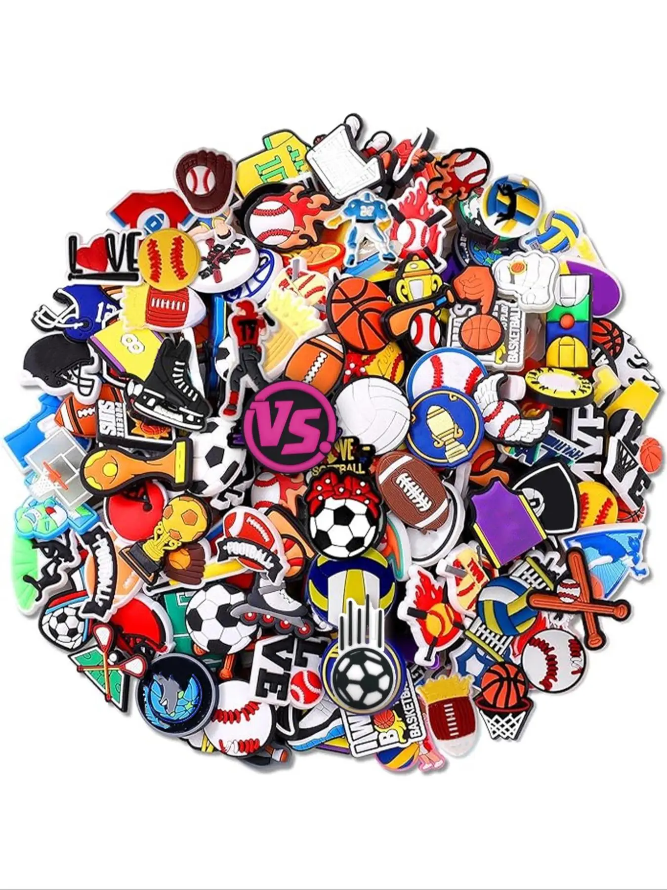 Random Print Sports Ball Theme Shoe Charm, 20pcs Cute Funny Shoe Decoration, Sports Assorted Varieties Shoe Decoration for Women & Men