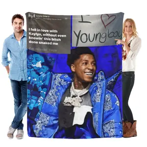 YoungBoy Never Broke Again Blue-Themed Collage New Year & Valentine’s Day Gift Flannel Blanket Bold Design Artist’s Portrait I ️ Youngboy Text & Lyric Snippet Vibrant Blue Tones Soft Striking Ideal Dual Holiday Gift