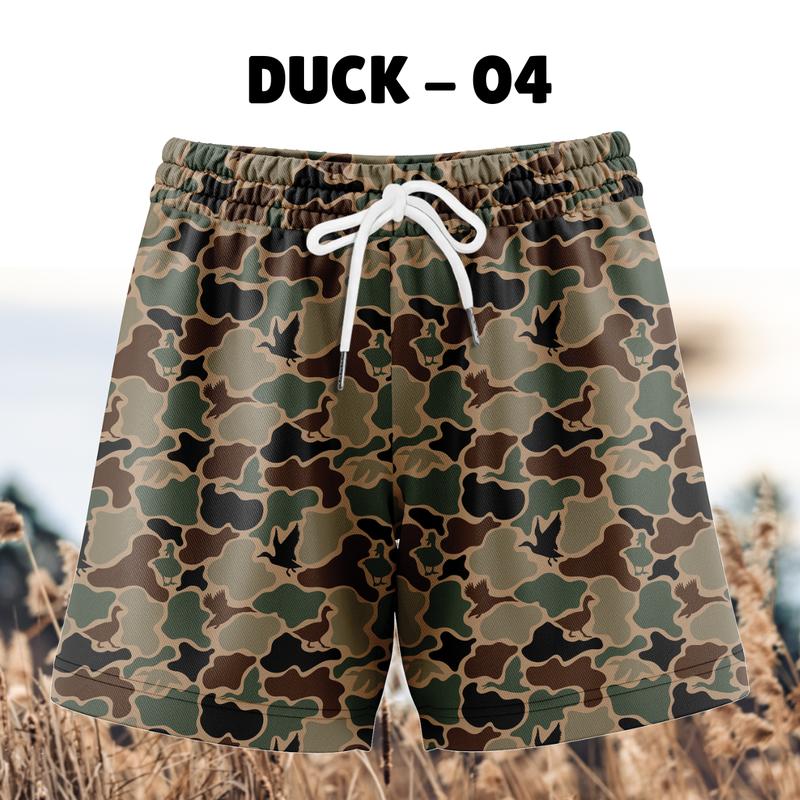 Pack 3 Duck Hunting Shorts with 5 inch Inseam Realistic Camouflage Athletic Shorts, Breathable and Workout-Inspired Design daily wear Mesh Outdoor
