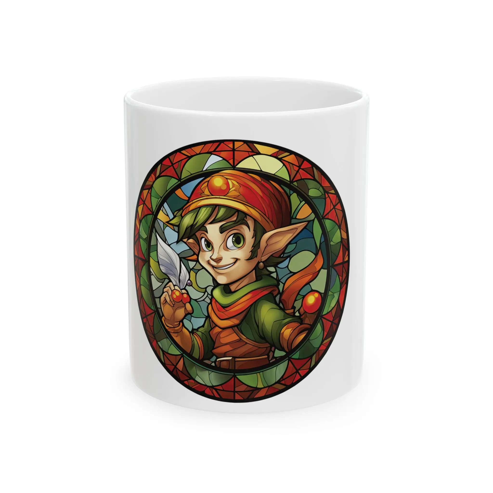 Stained Glass Elf Fantasy Mug - Whimsical Ceramic Cup for Gamers, Perfect Gift for Birthdays, Holidays, Collectors