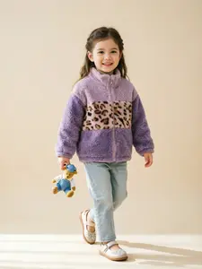 Girls' Stand Collar Fleece Lined Thick Coat, Autumn Winter Warm Outerwear for Outdoor Casual School Use, Coral Velvet Lamb Wool Jacket