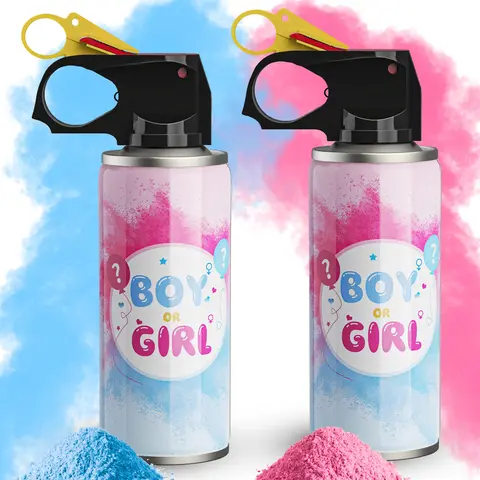 Gender Reveal Metal Fire Extinguisher Color Blasters - Safe, Easy Cleanup, 6-Second Duration, 2 Corn Starch Powder Bottles (0.22 lb Each), Shoots Up to 10 ft, Lawn Activities, Keep Mystery, Home Party Supplies