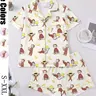 Women's Monkey Banana Printed Sleepwear Set, Loungewear, Comfortable Short Sleeve Button Shirt & Loose Elastic Shorts, Fashion Casual Home Wear, Pajama Set, Matching Pj Set
