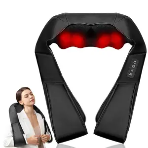 Shiatsu Neck and Back Massager with Soothing Heat, Ergonomic 8 Deep-Kneading Massage Nodes with Heat Electric Shiatsu Back Massager for Neck Shoulder & Body Muscle Relief Portable 12V DC Power Supply - Black
