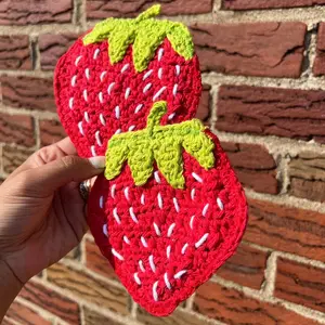 Crocheted strawberry Coaster Set