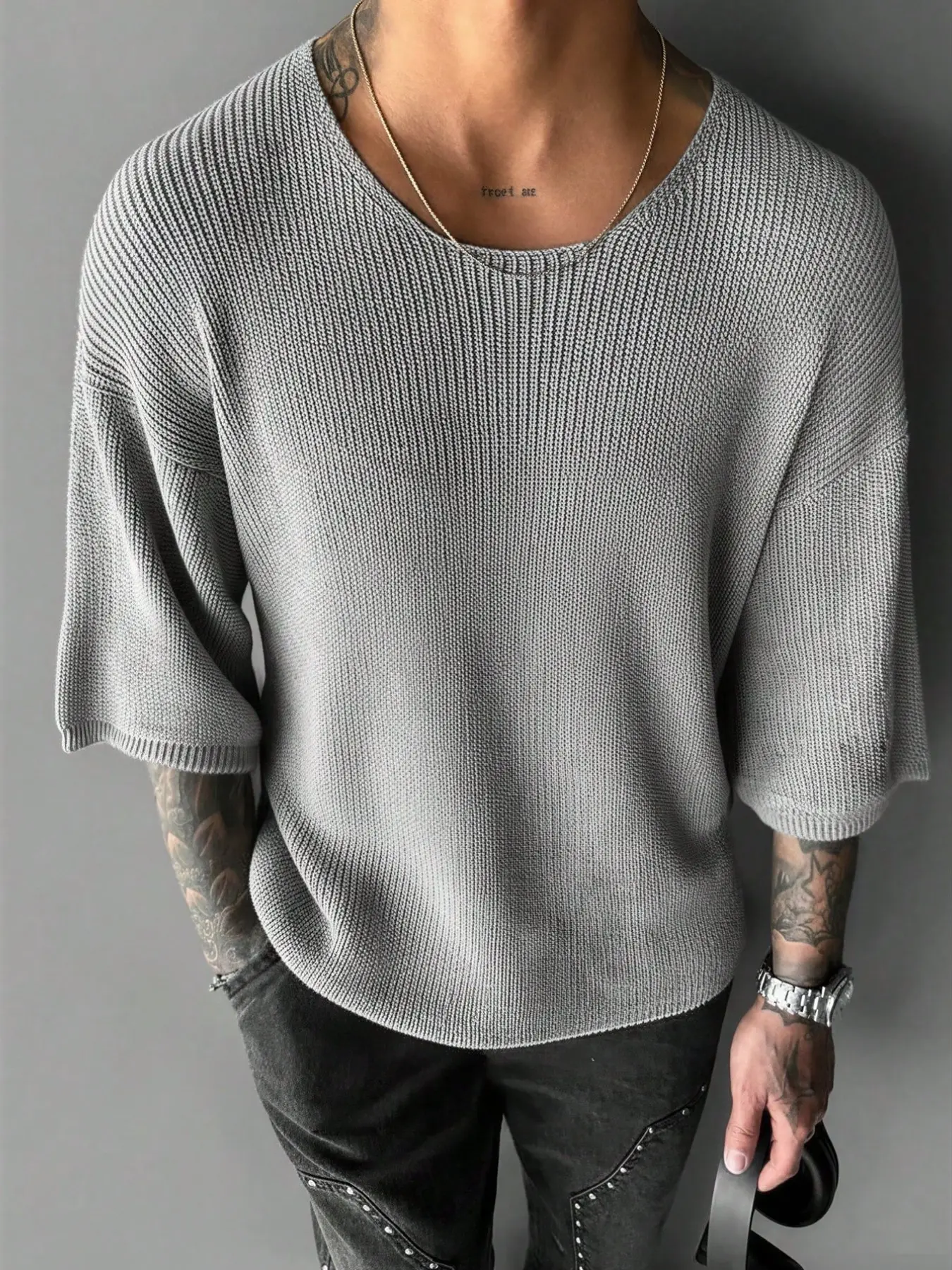 Men's Summer Thin Classic Plain Round Neck Sport Top Streetwear, Relaxed Fit Knitted Short Sleeve Shirt, Comfortable Casual Wear for Daily Use, Casual Comfy Fit