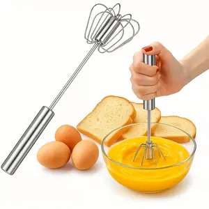 Effortless Mixing Stainless Steel Egg Beater – Semi-Automatic Rotary Hand Whisk for Beating Eggs and Whipping Cream   、“Effor