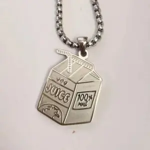Juice box pendant Necklace,Stainless Steel hiphop Necklace,Hoodie Accessories Fashion Jewelry for couples,New year gift Cuban Link Chain