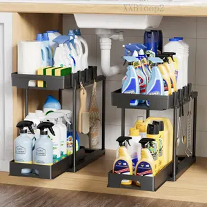 Sink Organizers and Storage, 2 Pack Pull Out Kitchen Bathroom Cabinet Organizer