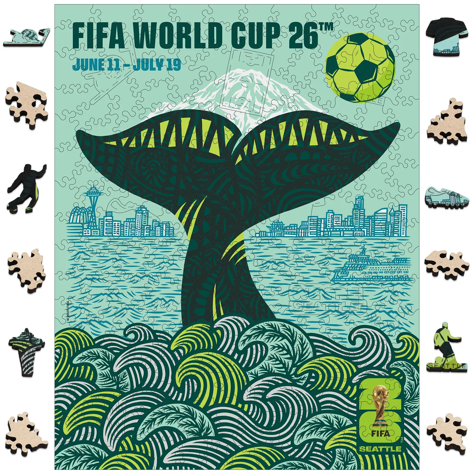 FIFA World Cup 2026 Seattle Poster Jigsaw Puzzle, Officially Licensed, 200 Laser-Cut Pieces,5MM Thick, Soccer Fan Gift, Collectibles, Contemporary Art, Modern Home Decor, Adult