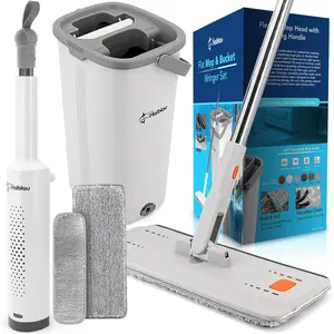 Flat Mop & Bucket Wringer Set with Self-Squeeze Mini Mop, Portable Handheld Wet/Dry Mini Mop with Microfiber Pads, Flat Mop and Bucket System