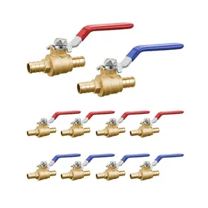 VEVOR PEX Ball Valve, 10 Pieces, 1/2 in PEX Brass Ball Valve, PEX Full Port Brass Ball Valves, Quarter Turn (Red) Cold (Blue) PEX Full Port Ball Valve, for Kitchen, Hydronic Heating, Bathroom