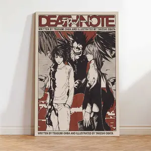 Manga Art Death Note Poster  Light, L, Ryuk Classic Anime Art Print, Black Red Aesthetic Wall Decor, Multiple Sizes