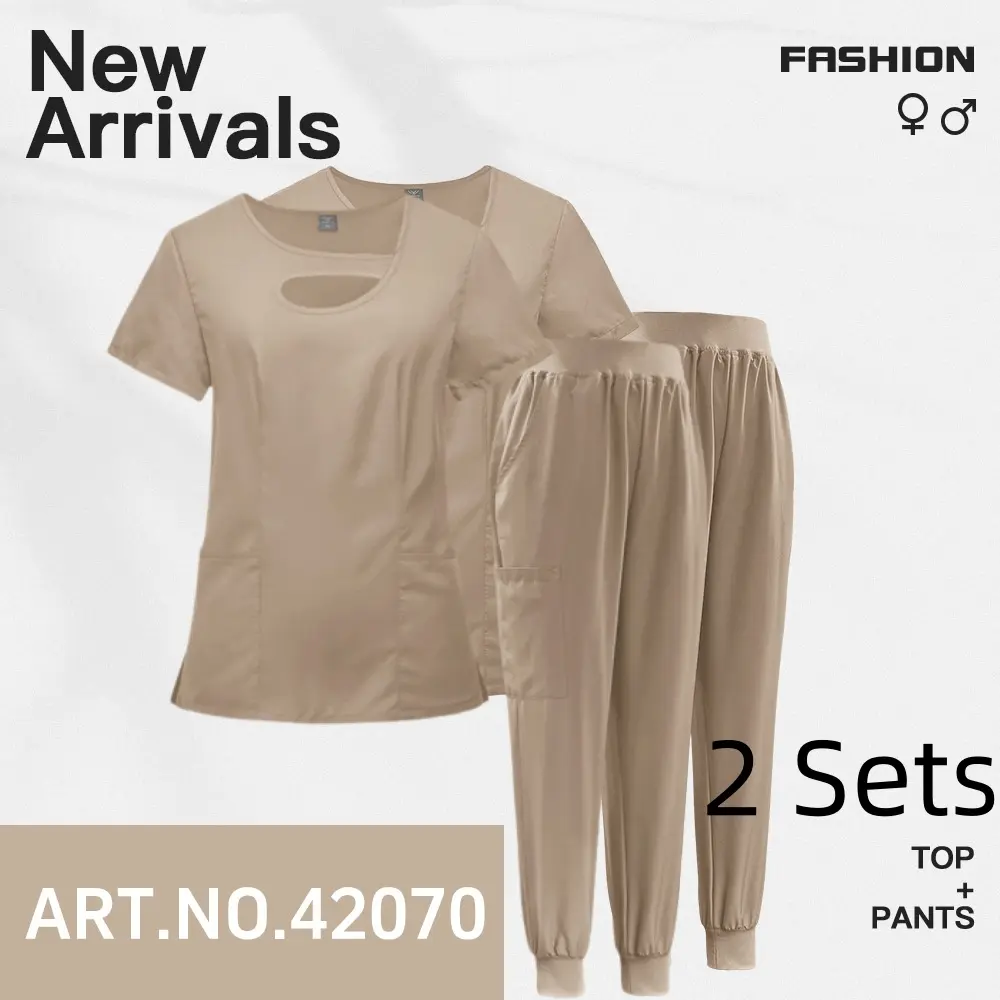 Women’s Stretchy Quick-Drying Scrub Set – Short-Sleeve Workwear for Healthcare, Beauty & Pet Care Professionals Summer Frosted Workwear 2 Sets-