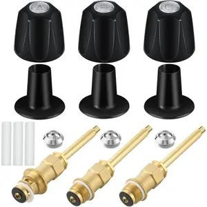 Bathtub Matte Black Shower Knob 3 Piece Replacement Kit and Shower Stem for Price Pfister Verve, Shower Faucet Handle Rebuild Trim Kit, Includes 12H-2H, 12H-2C, 12H-18D Stems, and Flange Base