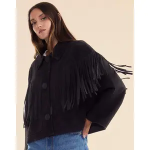 Carrie Cropped Fringe Suede Jacket