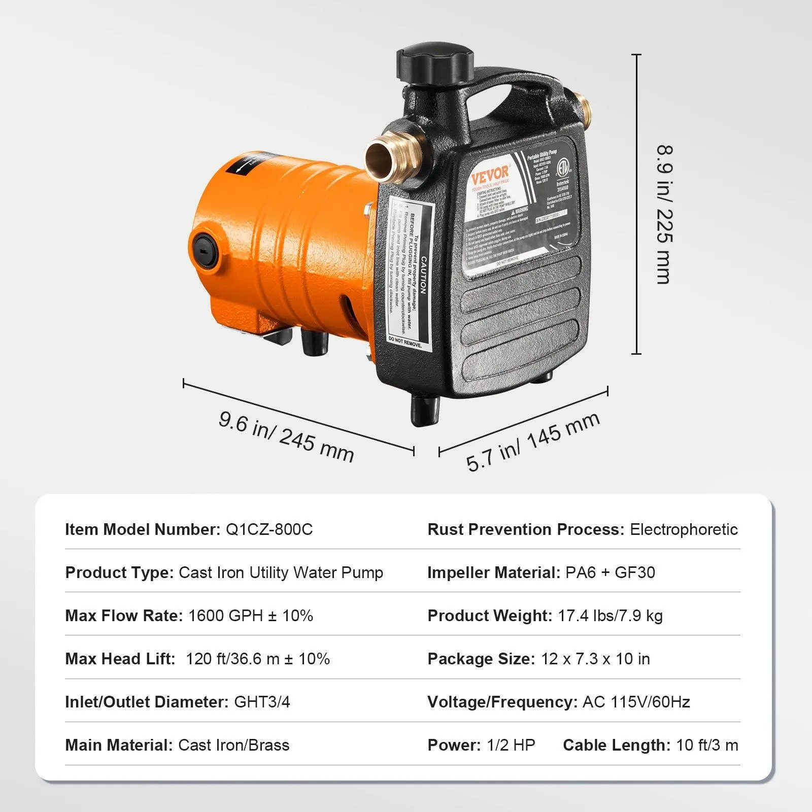 1600 GPH & 1/2 HP - AC Power