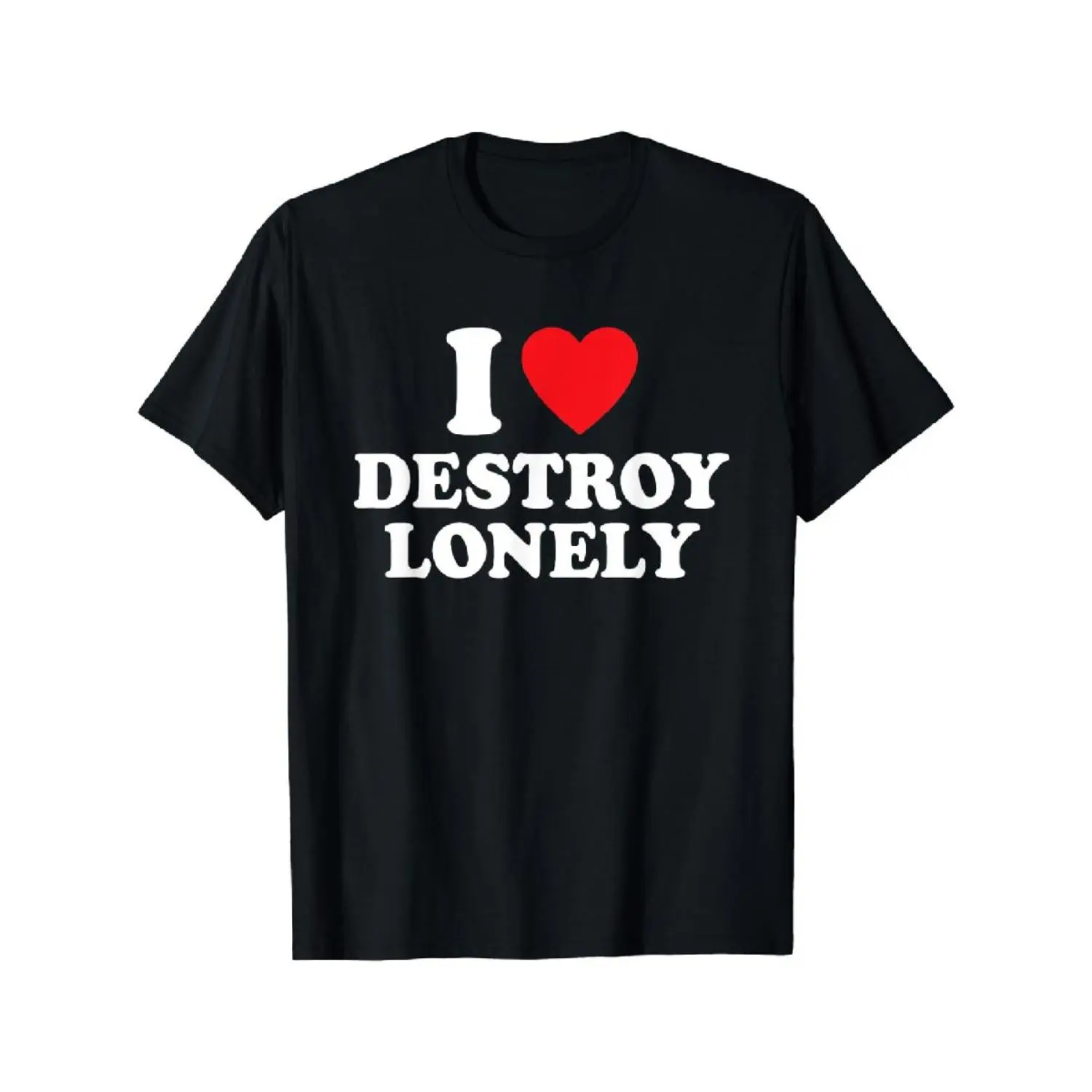 I Love Destroy Lonely Cotton T-shirt Heart Embroidered Graphic Short Sleeve Casual Tee for Men Women