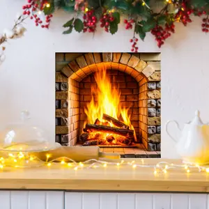 1pcs simulated flame fireplace wall sticker, Decorative Sticker, realistically reproducing the blazing flames in a brick fireplace, with warm and intense light, creating a cozy home atmosphere, like a warm harbor in winter. Decoration