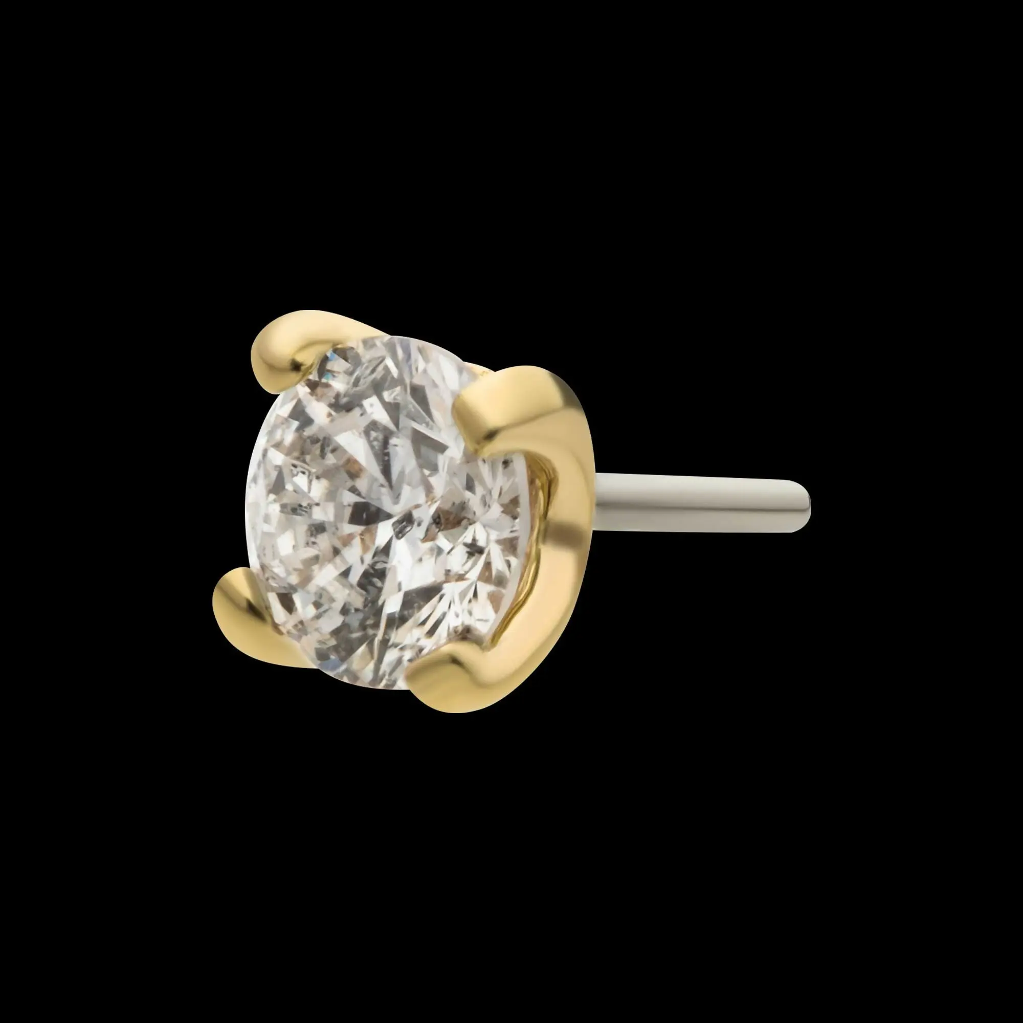 4-Prong Round Lab-Grown Flatback Stud Earring / Nosering - 14Kt Gold
