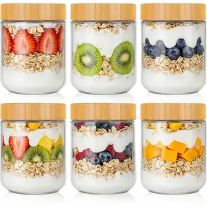 6 Pack Overnight Oats Containers with Lids, 16oz for Dry Food, Jars with Lids for Yogurt & Salad, for &, Transparent Square for Pantry Jars