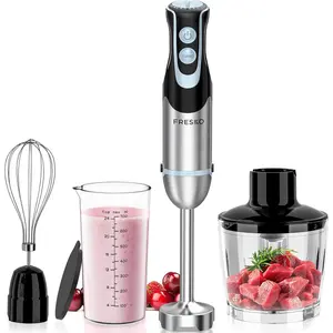 Immersion Blender Handheld, 4-in-1 Stainless Steel Hand Electric Stick Mixer with 12-Speeds & Turbo Mode, Powerful 500W Emulsion Blender with Beaker, Chopper & Whisk
