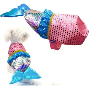 cyeollo Dog Costume Mermaid Costumes for Small Dogs Halloween Outfit Holiday Birthday Party Dog Clothes Outfits Sparkly Pet Costumes Size M