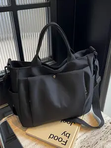 Women's Solid Color Tote Bag, Fashionable Large Capacity Shoulder Bag, Casual Trendy Versatile High-Quality Daily Commuting Bag, Lightweight Work Bag, Multifunctional Commuter Bag, Everyday Bag