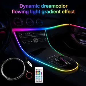 2-In-1 APP & Remote Controlled RGB Car Interior Light Strip, 43.31+43.31 Inches Acrylic Auto Ambient Lighting Kit with Dreamcolor Chasing, Center Console Dashboard Lamps with APP Remote Control, Universal Model, Tape Installation or Embedded ﻿
