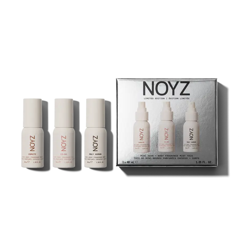 NOYZ Hair + Body Mist Gourmand Travel Trio - Limited Edition, 3 Best-Selling Scents, Only Human, 12:00, Unmute, 40ml Each, Perfect for Gifting & Travel