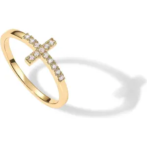 Golden Cubic Zirconia Cross Ring for Women - Eternity Promise Ring for Her - Infinity Religious Wedding Band